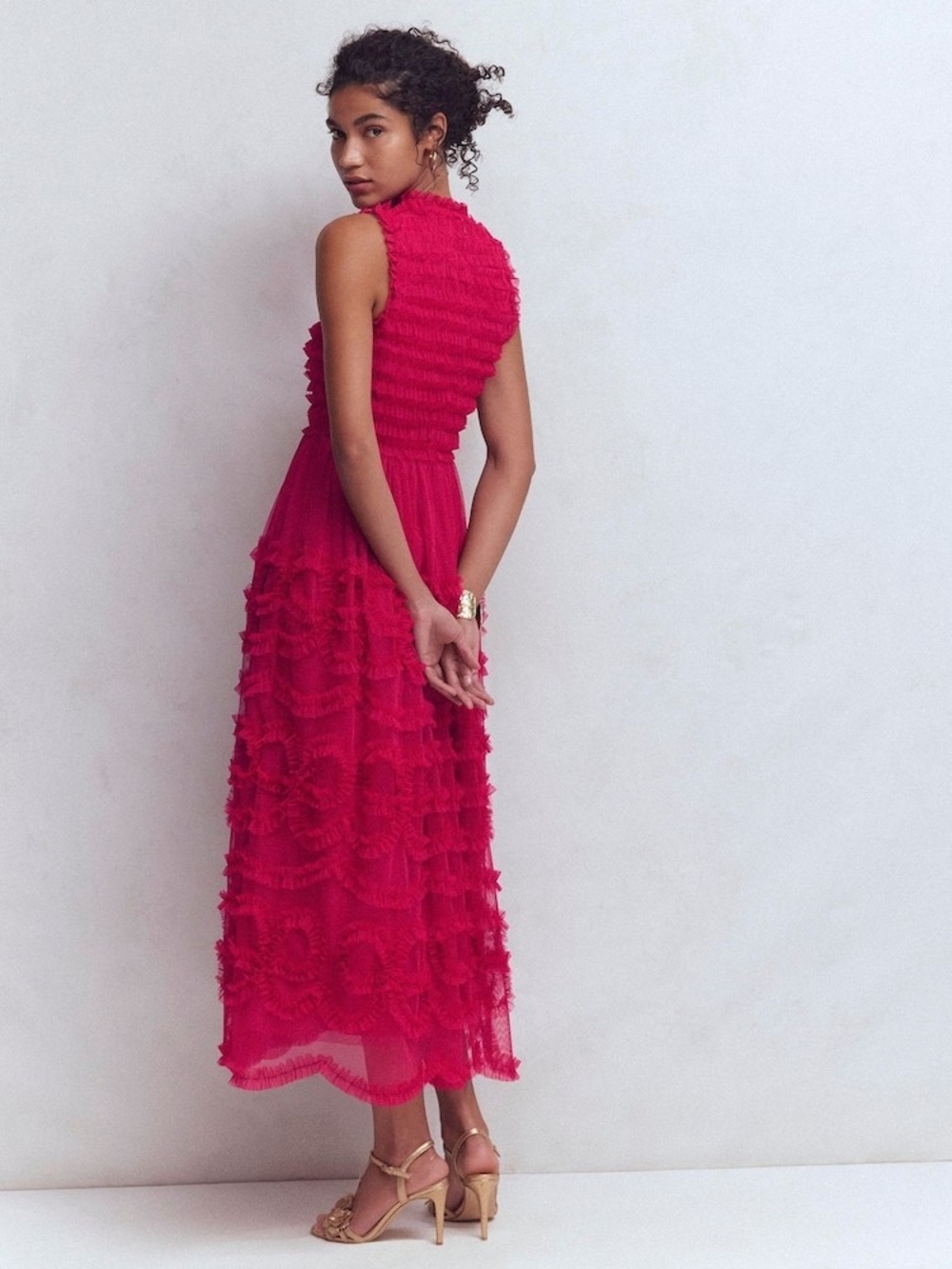 Boden Magenta Pink Tulle Ruffle Midi Dress Size US 4 / UK 8 Sleeveless Party - Picture 2 of 16